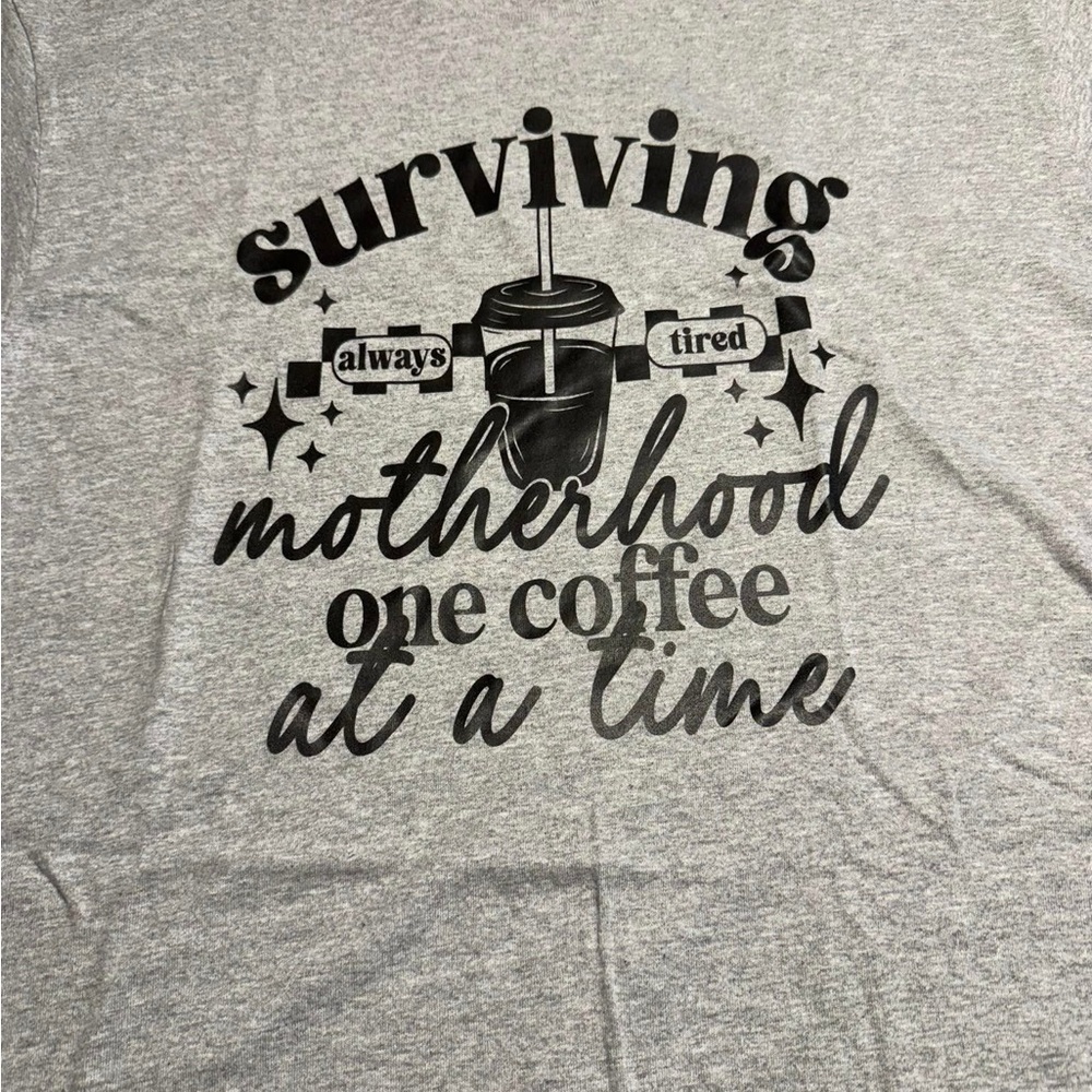 Gray Graphic Tee with Coffee Theme